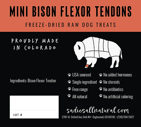 Sadie's Mini Bison Flexor Tendons Freeze-Dried Raw Dog Treats