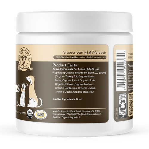 Fera Pet USDA Organic Mushroom Blend for Immune Support for Dogs & Cats